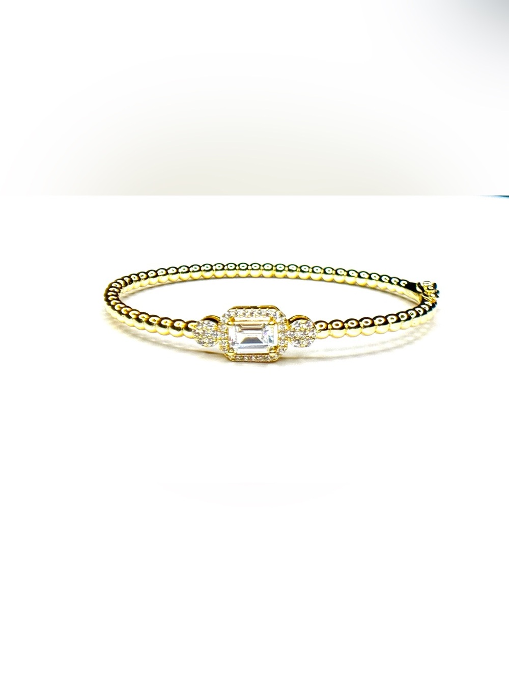 18K Gold & Sterling Silver Beaded Bracelet with Radiant Cut CZ